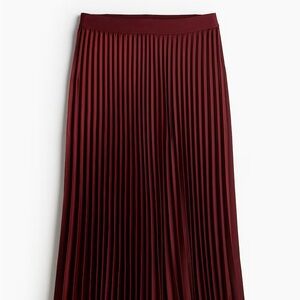H&M Deep Red Pleated Midi Skirt